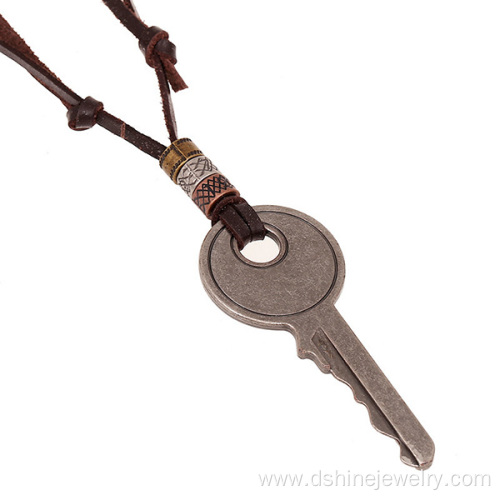 Real Leather Necklace Key Chaped Mens Charms For Necklaces